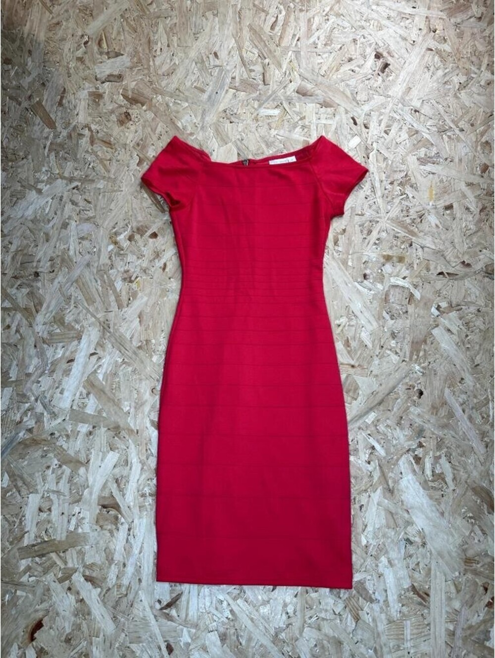 Bisou Bisou Michele Bohbot Red Bandage Dress Womens Size 4 Off Shoulder Bodycon